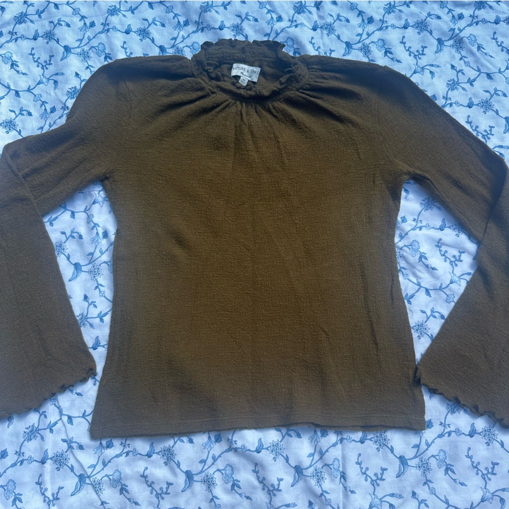Texture & Thread Brownish Green Long Sleeve Top